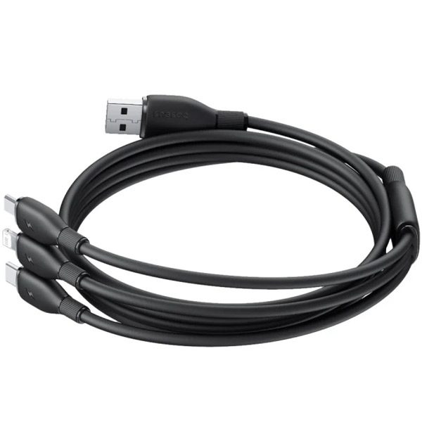 Cáp sạc nhanh 3 IN 1, thiết kế bền bỉ với chất liệu cao cấp, giúp chống mài mòn và tăng độ bền theo thời gian