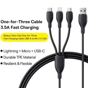 Cáp sạc nhanh 3 IN 1. Tốc độ truyền dữ liệu 480Mbps