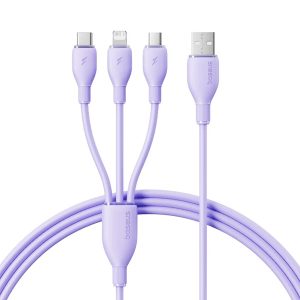 Cáp sạc 3 đầu đa năng Baseus màu tím, dài 1.3m
